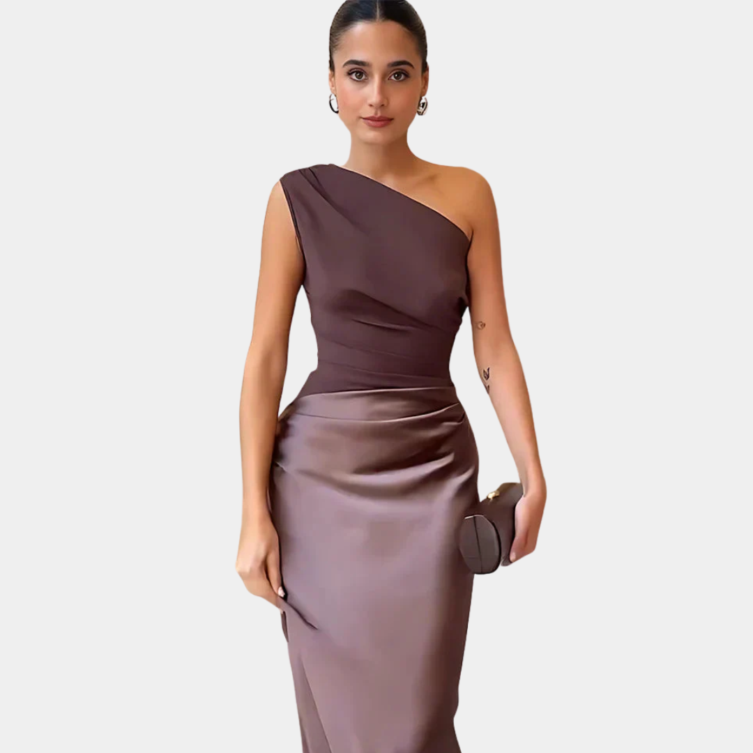 Aleida | Robe Maxi Satin à Épaule Unique