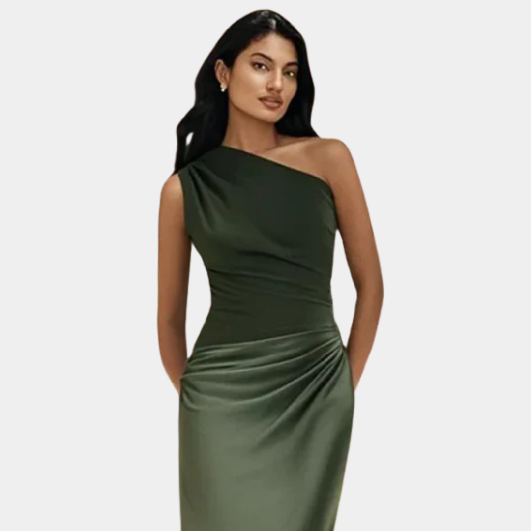 Aleida | Robe Maxi Satin à Épaule Unique