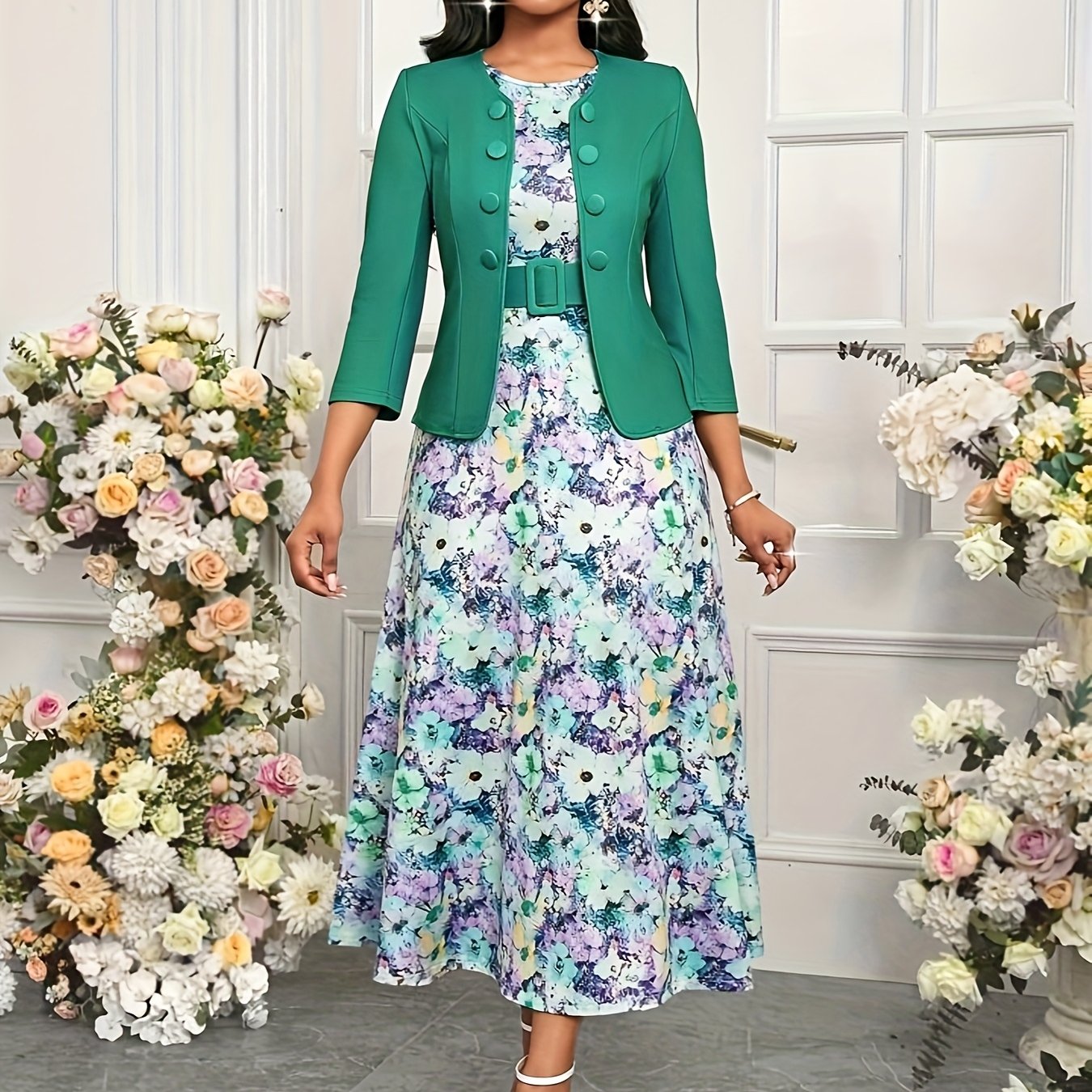 Amelie Lane | Ensemble Deux Pièces Imprimé avec Ceinture