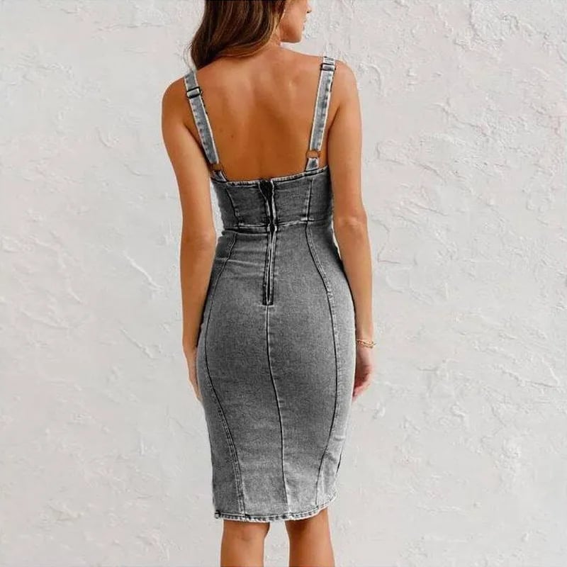 Beclaire™ | Robe Camisole Moulante en Denim