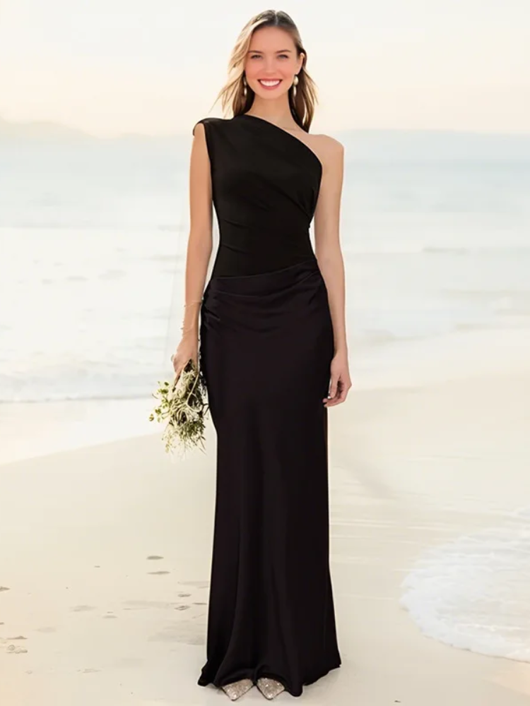 Aleida | Robe Maxi Satin à Épaule Unique