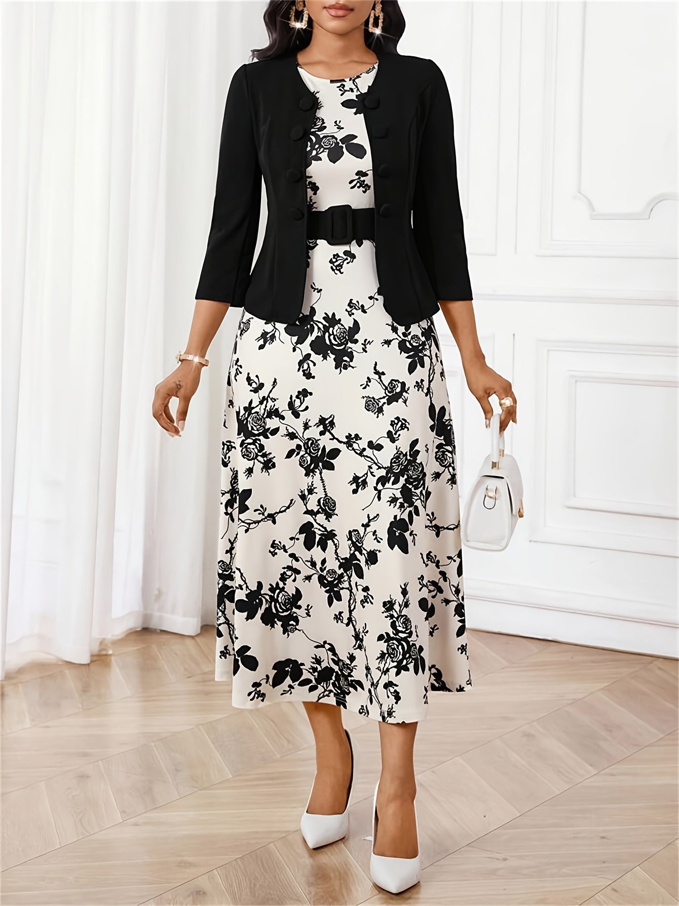 Amelie Lane | Ensemble Deux Pièces Imprimé avec Ceinture