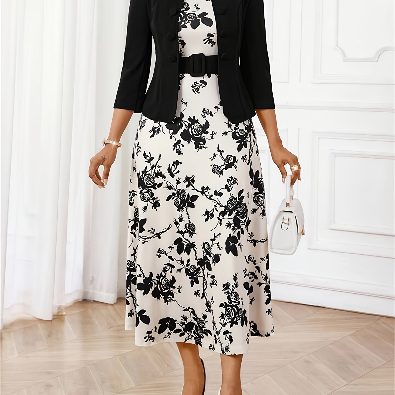 Amelie Lane | Ensemble Deux Pièces Imprimé avec Ceinture