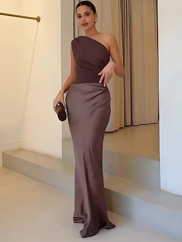 Aleida | Robe Maxi Satin à Épaule Unique