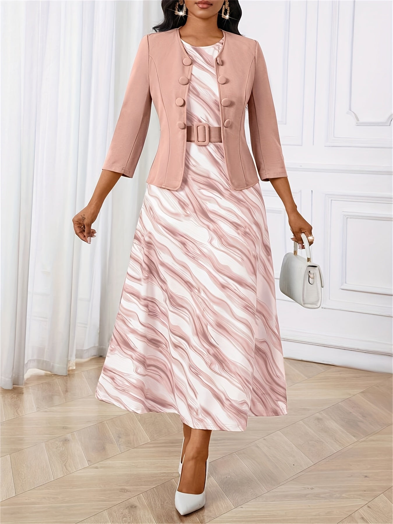 Amelie Lane | Ensemble Deux Pièces Imprimé avec Ceinture